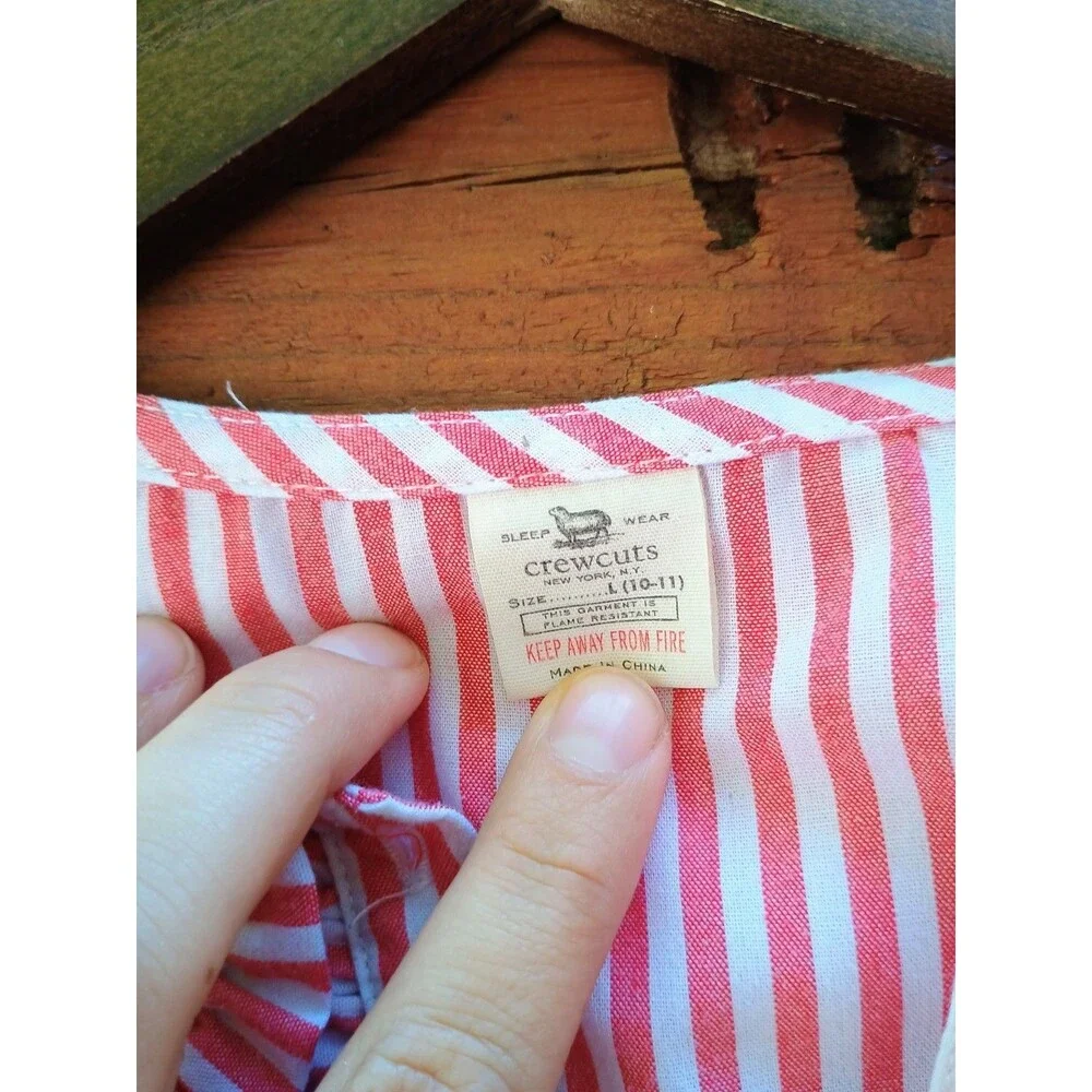 J. Crew Crewcuts Girls Long Sleeve Nightgown in Red Stripe Large Sz 10-11